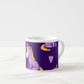 Tasse Expresso Violet Unicorns Hearts Aquarelle Motif. (Devant droit)