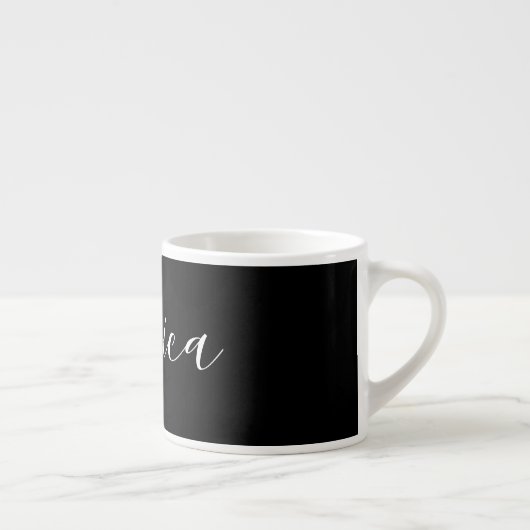 Tasse Expresso Votre nom | Élégant script blanc sur noir (Droite)
