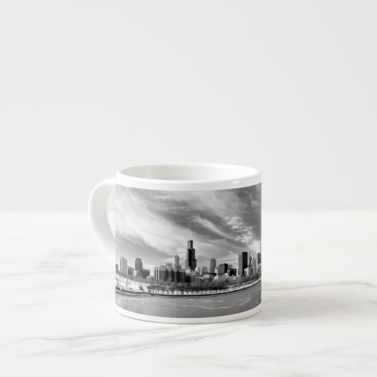 Tasse Expresso Vue panoramique d'horizon de Chicago en hiver (Devant gauche)