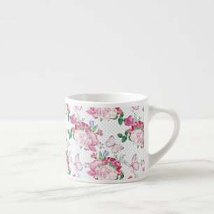 Tasse Expresso watercolor peony,watercolor butterfly
