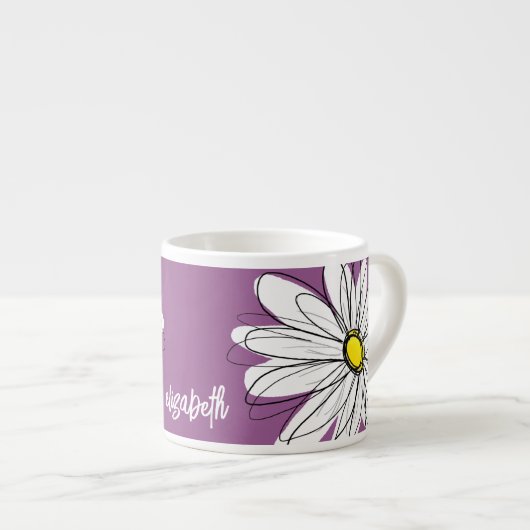 Tasse Expresso Whimsical Daisy - orchidée - nom de script tendanc (Devant droit)