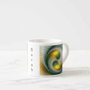 Tasse Expresso Yin Yang Vert Jaune Abstrait Fractal Nom