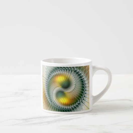 Tasse Expresso Yin Yang Vert Jaune Abstrait Fractal Nom (Droite)