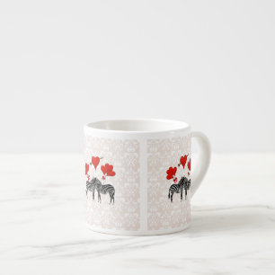 Tasse Expresso Zèbres et coeurs sur damas rose
