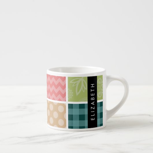 Tasse Expresso Zigzag, Chevron, En vichy, Pois, Votre Nom (Droite)
