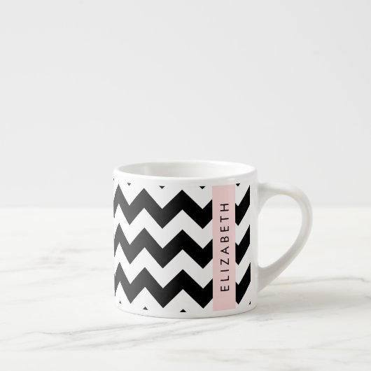 Tasse Expresso Zigzag noir et blanc, Motif Chevron, Votre nom (Droite)