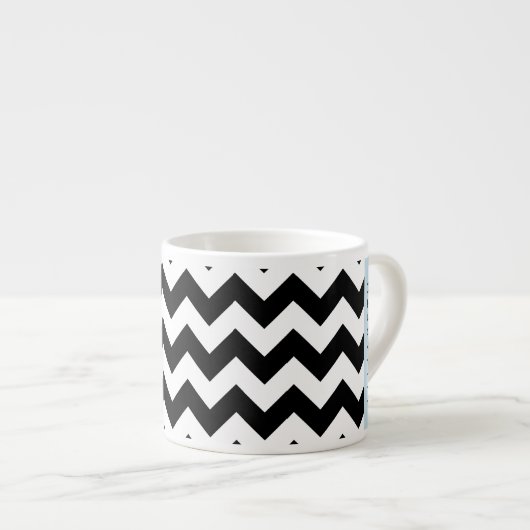 Tasse Expresso Zigzag noir et blanc, Motif Chevron, Votre nom (Devant droit)