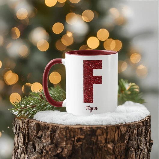 Tasse F à monogramme moderne pailleté avec nom