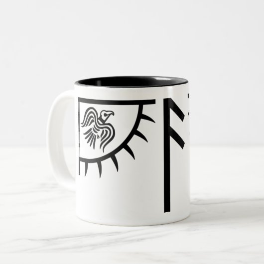 Tasse faite sur commande comportant Huginn et (Devant gauche)