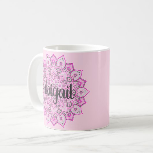 Tasse faite sur commande rose de mandala (Devant gauche)
