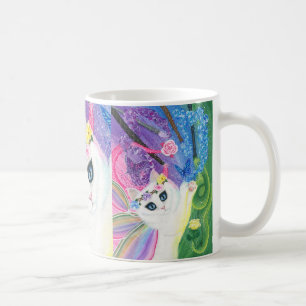 Tasse féerique blanche d'art de roses de papillon