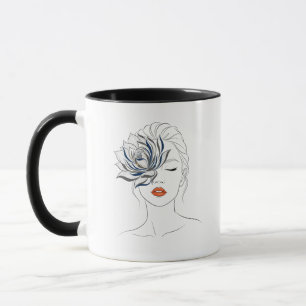Tasse Femme en Art Linéaire Floral Bleu Élégant