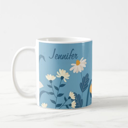 Tasse Fleur de Naissance d'Avril Blue Daisy Floral (Gauche)