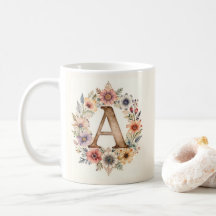 Tasse fleur initiale A boho florale