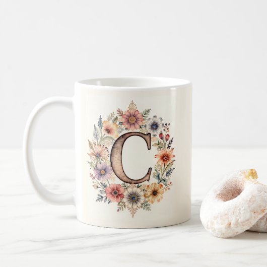 Tasse fleur initiale C boho florale (Avec donut)