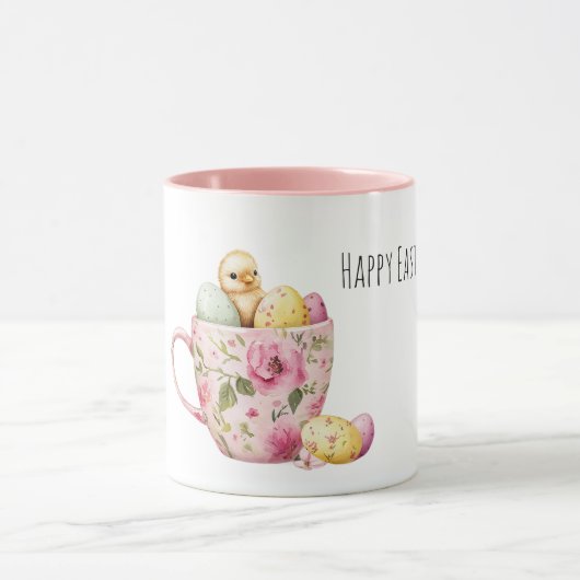Tasse Fleur Rose de Pâques Œufs Bébé Poussin (Centre)