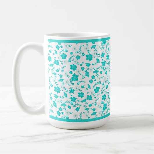 Tasse Fleurie Blanche Turquoise (Gauche)