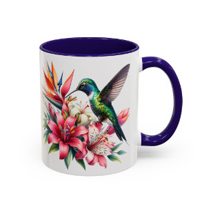 Tasse Fleurie Colibri Cadeau pour Amateur d'Oiseau