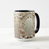 Tasse Fleurs Blanches Modernes Perles Perles (Devant droit)