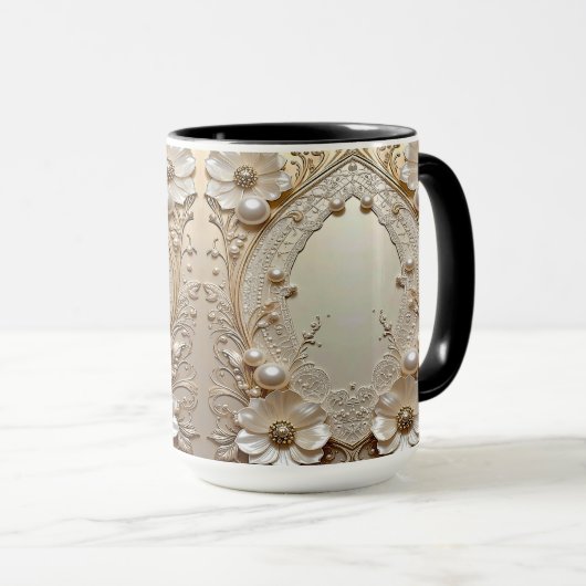 Tasse Fleurs Blanches Modernes Perles Perles (Devant droit)