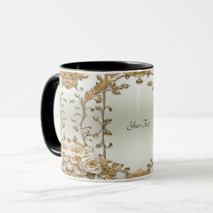 Tasse Fleurs Blanches Ornementées Dorées