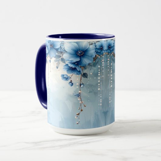 Tasse Fleurs Bleues et Perles (Devant gauche)