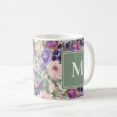 Tasse Fleurs Rose Pâle Violet Feuilles Vertes (Devant droit)