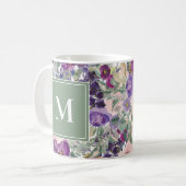 Tasse Fleurs Rose Pâle Violet Feuilles Vertes (Devant gauche)