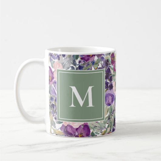 Tasse Fleurs Rose Pâle Violet Feuilles Vertes (Gauche)