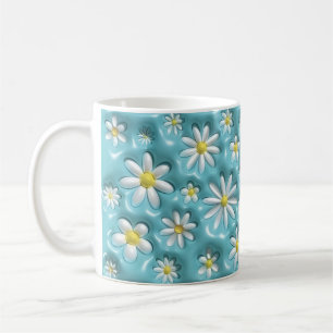 Tasse florale 3D Daisy – Café esthétique bleu mign