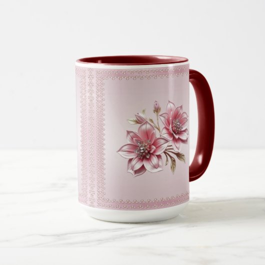 Tasse florale à fleurs roses modernes (Devant droit)