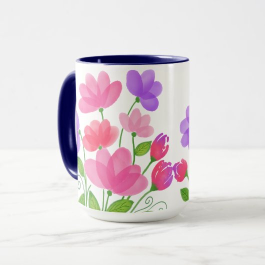 Tasse florale aquarelle rose violet (Devant gauche)