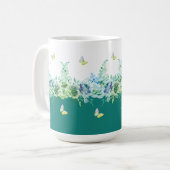 Tasse florale aux papillons verts sarcelle (Devant gauche)