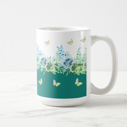 Tasse florale aux papillons verts sarcelle (Droite)