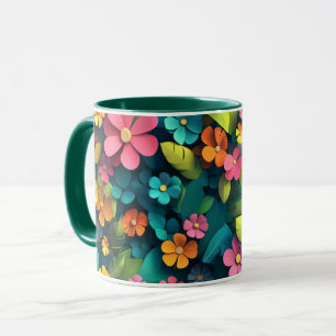 Tasse florale avec fleurs botaniques colorées, cad