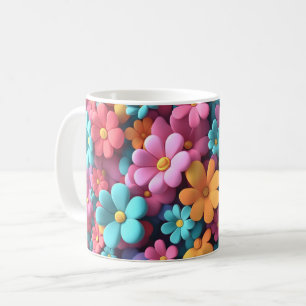 Tasse florale avec fleurs botaniques colorées, cad