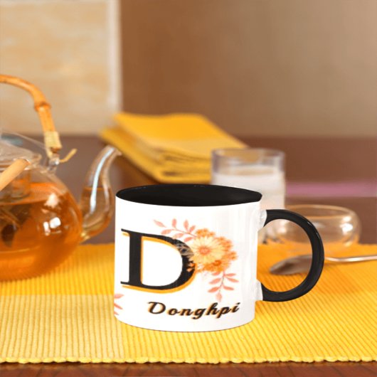 Tasse florale boho personnalisée - Nom et initiale