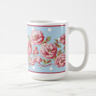 Tasse florale de cottage de pays dans le bleu