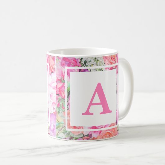 Tasse florale de monogramme d'aquarelle (Devant droit)