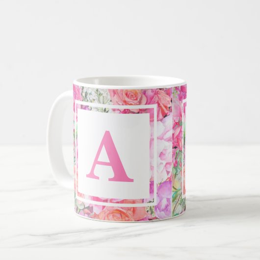 Tasse florale de monogramme d'aquarelle (Devant gauche)