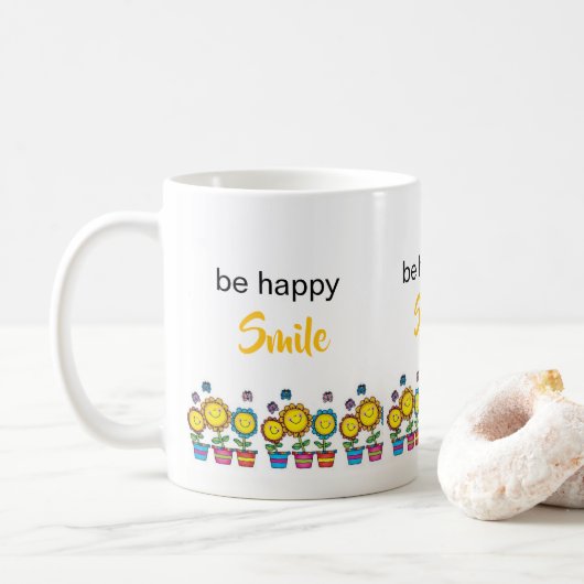 Tasse florale de tournesols Soyez heureux (Avec donut)