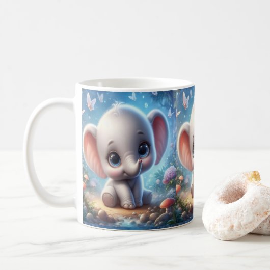 Tasse florale éléphant blanc bébé (Avec donut)
