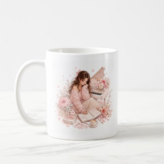 Tasse florale en piano rose doux modifiable (Gauche)