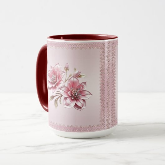Tasse florale Fleurs roses modernes (Devant gauche)