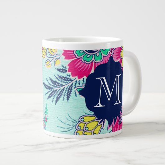 Tasse florale Girly de géant de monogramme de (Devant droit)