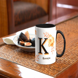 Tasse florale personnalisée d'automne - Nom et ini