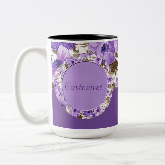 Tasse florale pourpre et blanche personnalisée (Gauche)