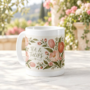 Tasse florale romantique Thé et Tulipes