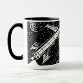Tasse Fusée Rétro – Cosmic Cool en Noir & Blanc (Gauche)