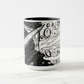 Tasse Fusée Rétro – Cosmic Cool en Noir & Blanc (Centre)